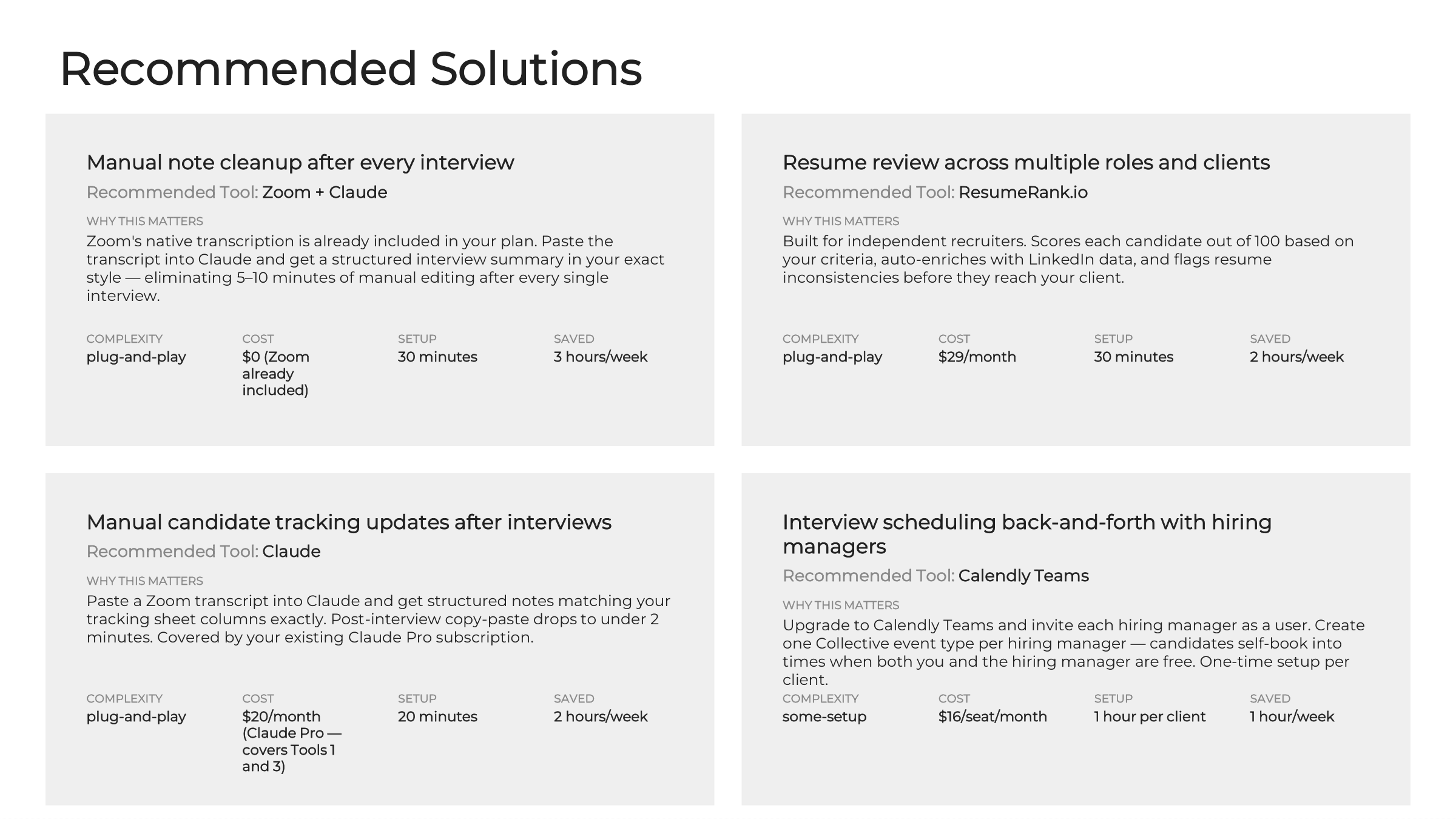 Recommended Solutions page from a real assessment