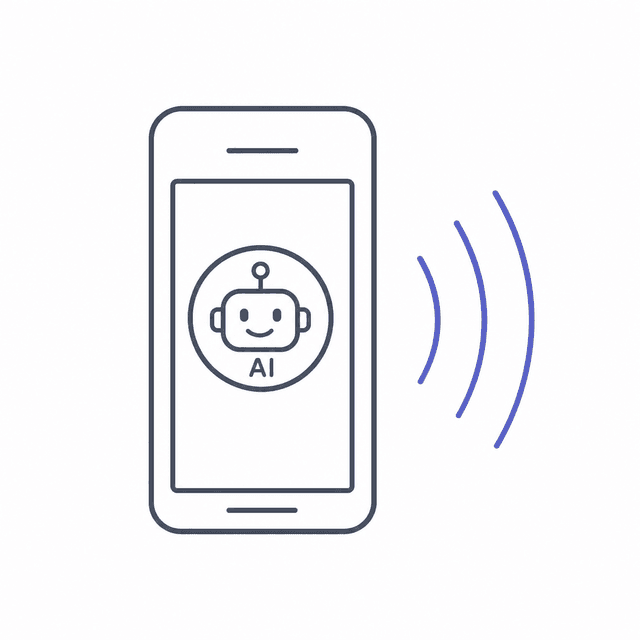 Phone with an AI agent on screen and call sound waves