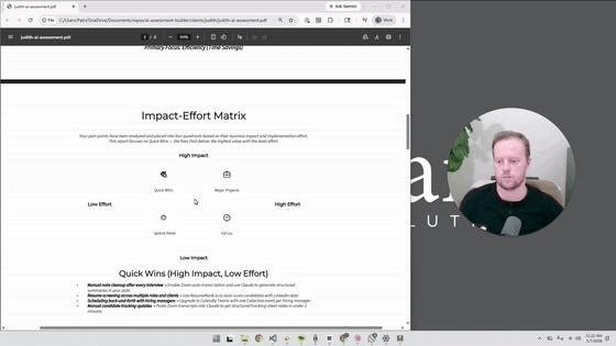 Pat walking through an AI assessment report on Loom